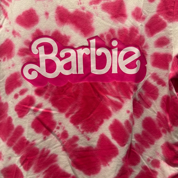 Barbie Hot Pink and White Tie-Dye Logo Crop Tee - Picture 4 of 5